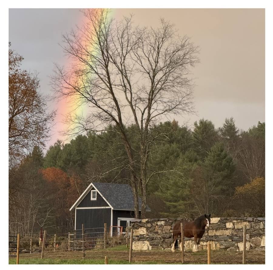 A rainbow over the barn
